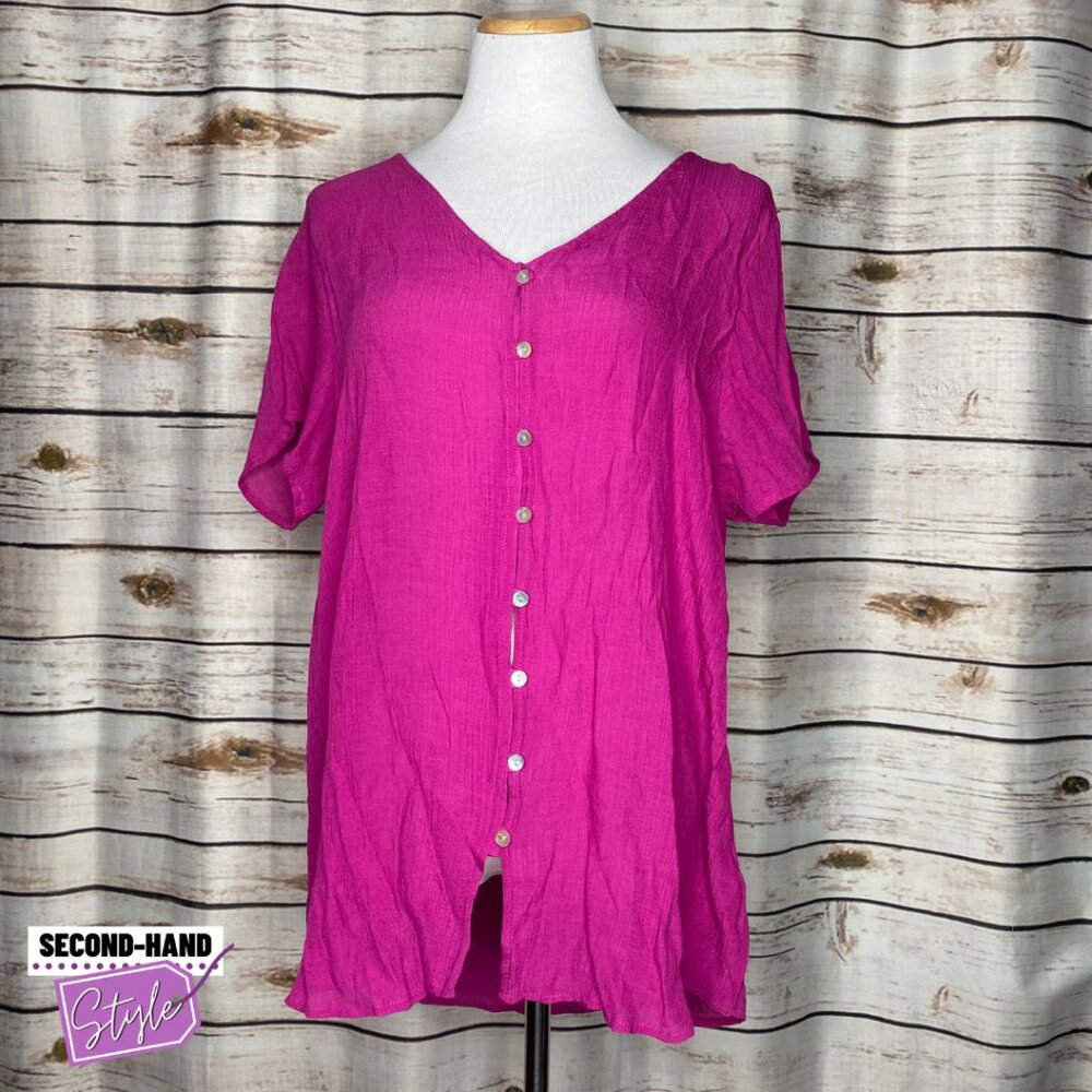 Linen-like button-down Short Sleeved Shannah Blouse